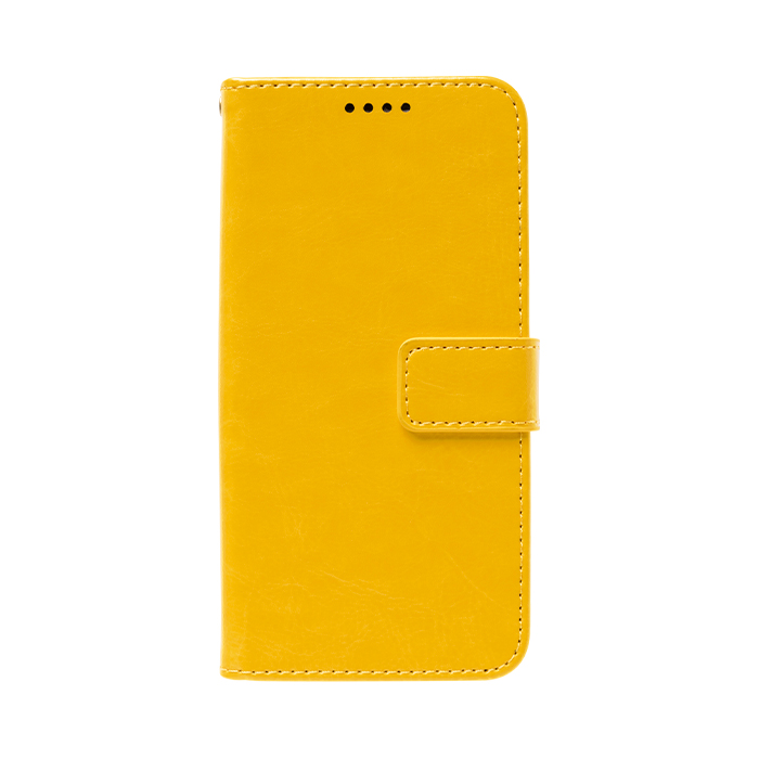 シンプルなレザー手帳型スマホケース Classic イエロー・ベルトタイプ