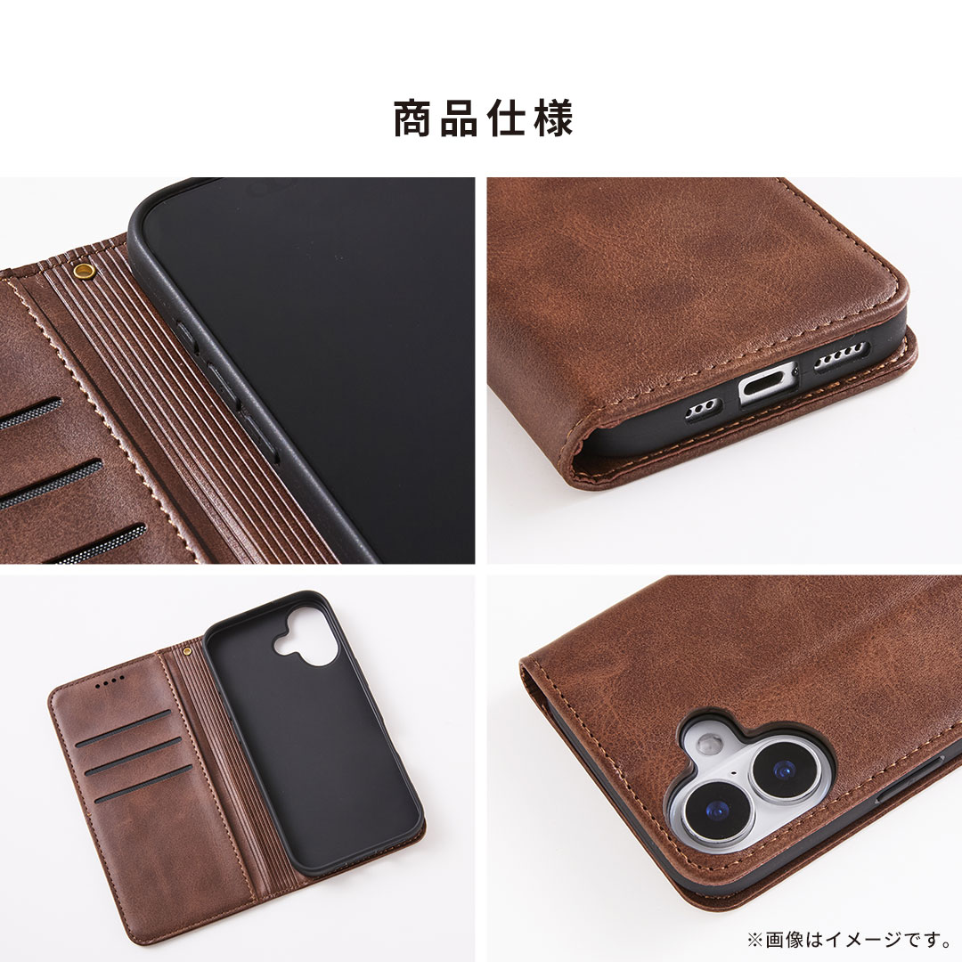 [iPhone 17/16/16e/15/14/SE(第3・第2世代)/8/7専用]カードポケット付 シンプル手帳型ケース