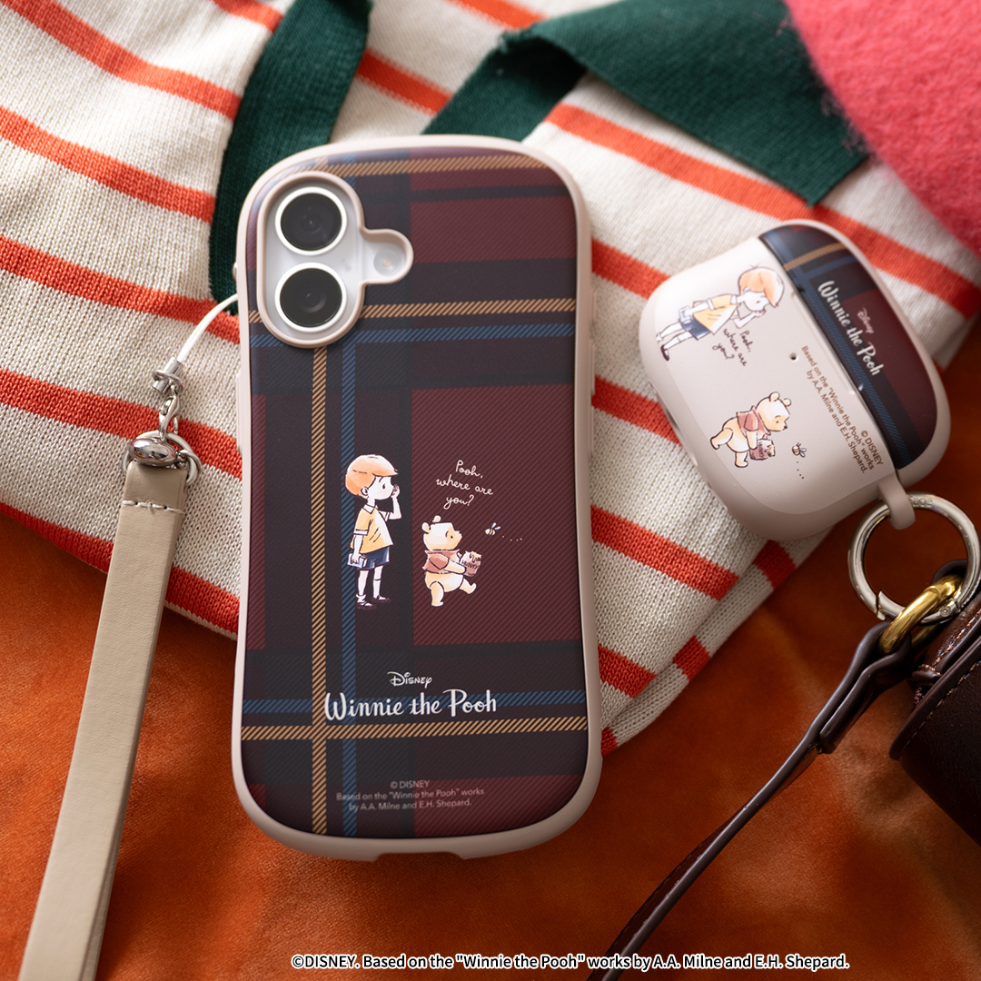 【新】[iPhone 15/14/13専用]ディズニーキャラクター iFace First Class Cafe MagSynqケース(プー/チェック/ベージュ)