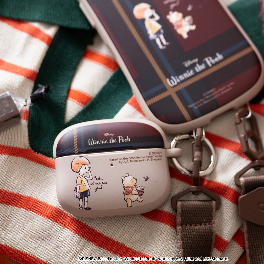 【新】[AirPods Pro(第2/1世代)専用]ディズニーキャラクター iFace First Class Cafe ケース(プー/チェック/ベージュ)