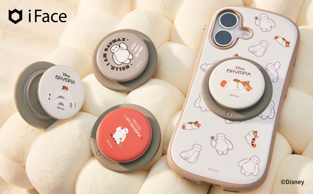 ディズニーキャラクター iFace MagSynq Grip Holder(ベイマックス&モチ/寝転び/ホワイト)