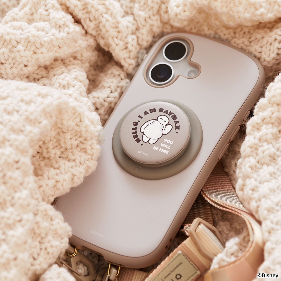 ディズニーキャラクター iFace MagSynq Grip Holder(ベイマックス&モチ/寝転び/ホワイト)