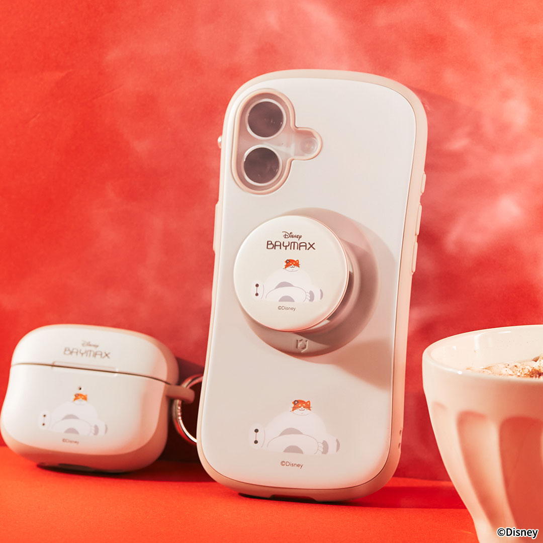 ディズニーキャラクター iFace MagSynq Grip Holder(ベイマックス&モチ/寝転び/ホワイト)