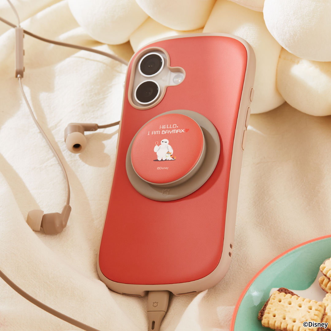 ディズニーキャラクター iFace MagSynq Grip Holder(ベイマックス&モチ/寝転び/ホワイト)