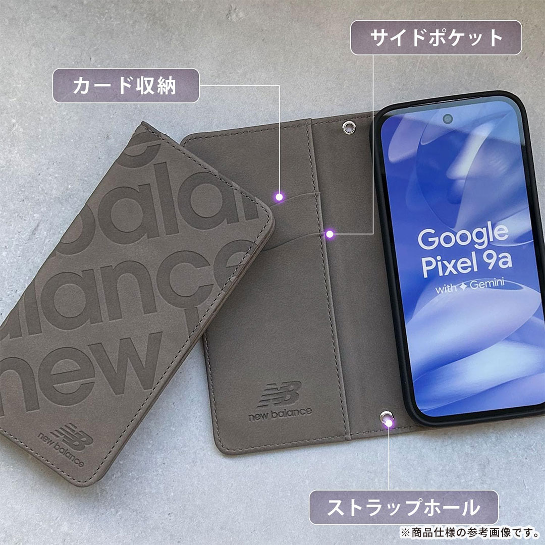 [Google Pixel 9a専用]New Balance/ニューバランス スエード手帳型ケース スタンプロゴ
