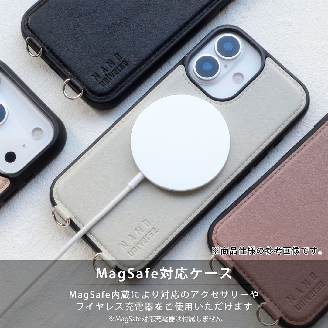 iPhone 17専用]NANO universe ナノユニバース MagSafe対応 ショルダーストラップ付きケース(ブラック)