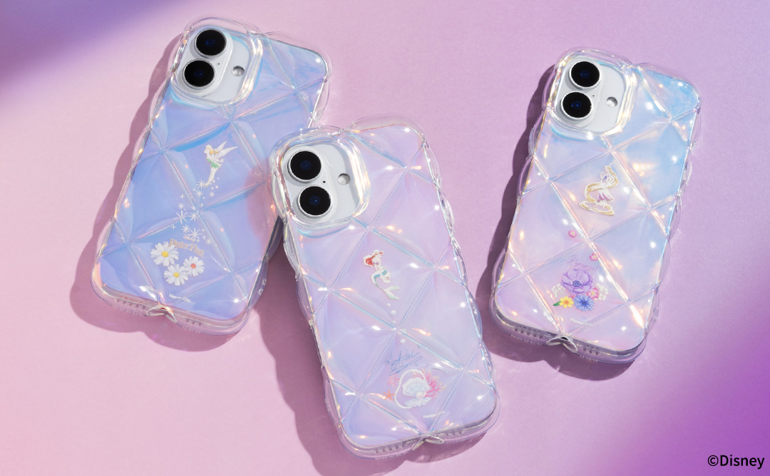 【新】[iPhone 15/14/13専用]ディズニーキャラクター クリアキルティングケース(アリエル/オーロラ)