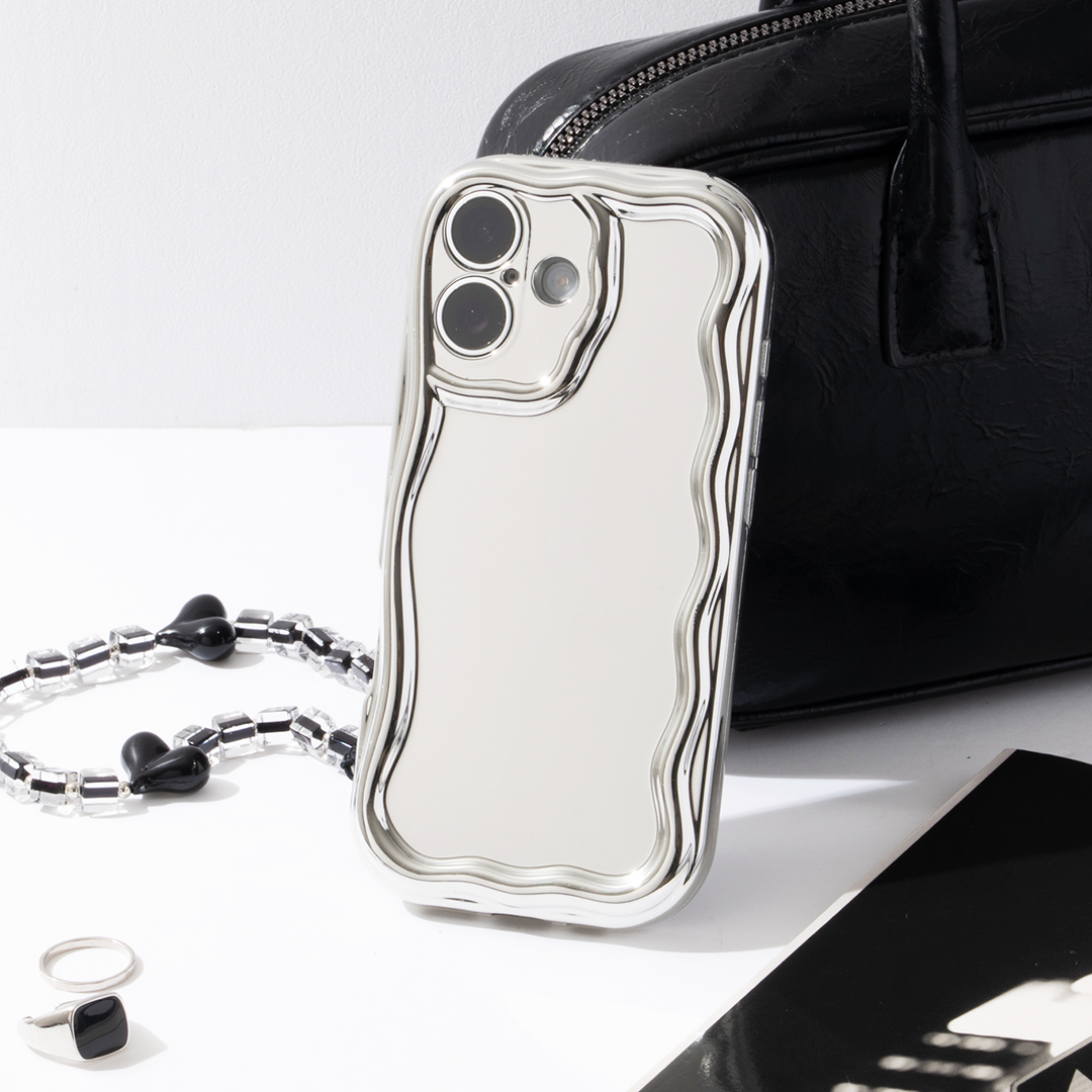【新】[iPhone 15専用]PHONEAR ウェーブスタイルスマホケース(シルバー)