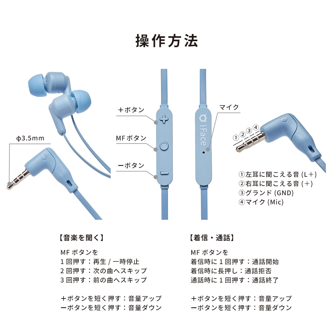iFace マイク付き ワイヤードイヤホン(3.5mmプラグ)